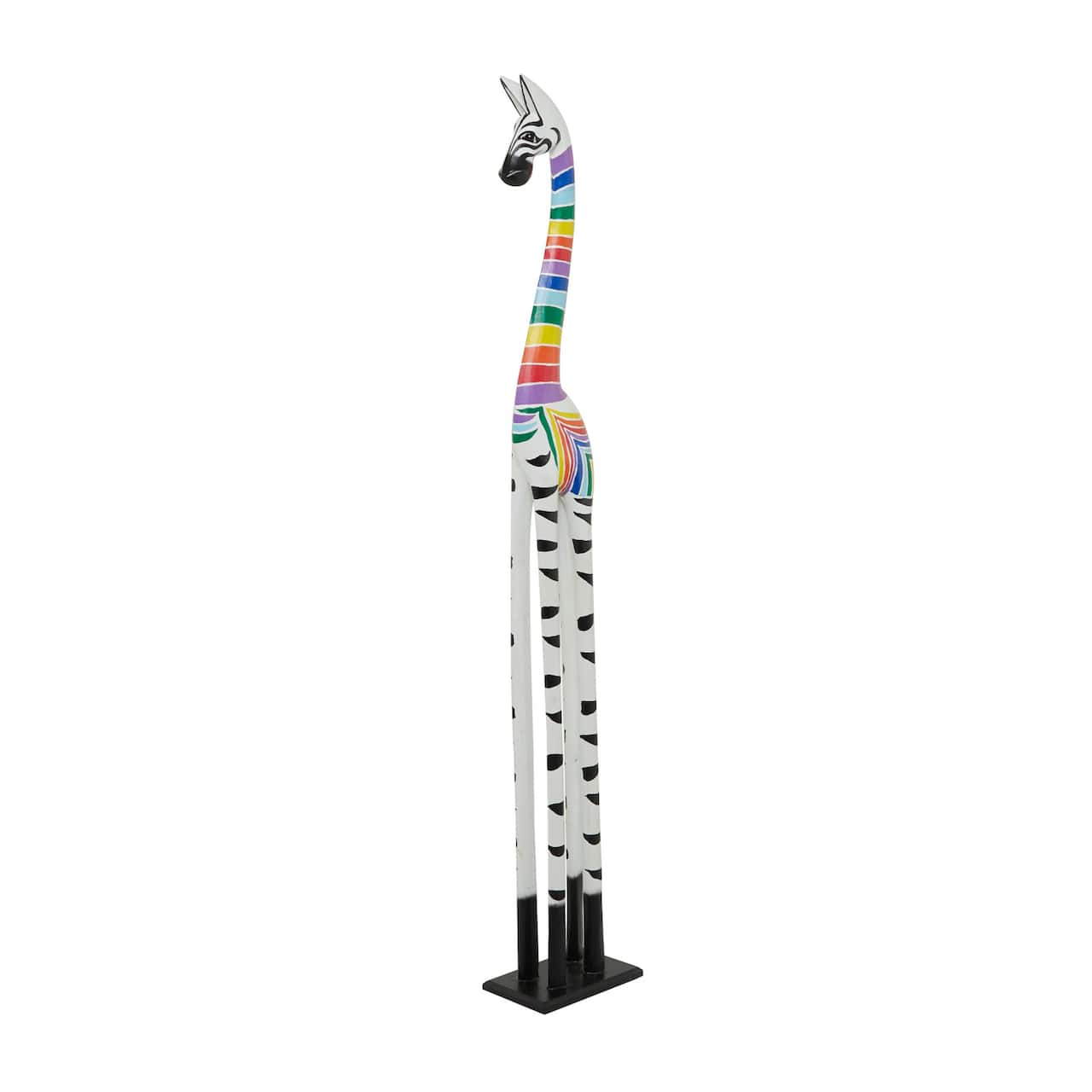 Multi Colored  Wood Bohemian Giraffe Sculpture, 6&#x22; x 10&#x22; x 59&#x22;